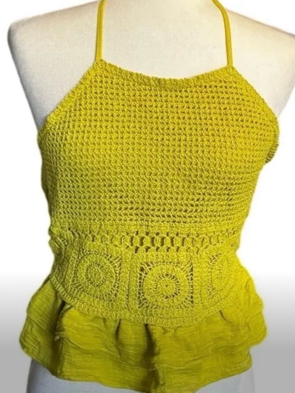 Anthropologie Milk & Honey Crocheted Lace-Halter Knit Peplum Tank Top - Green - Picture 5 of 7